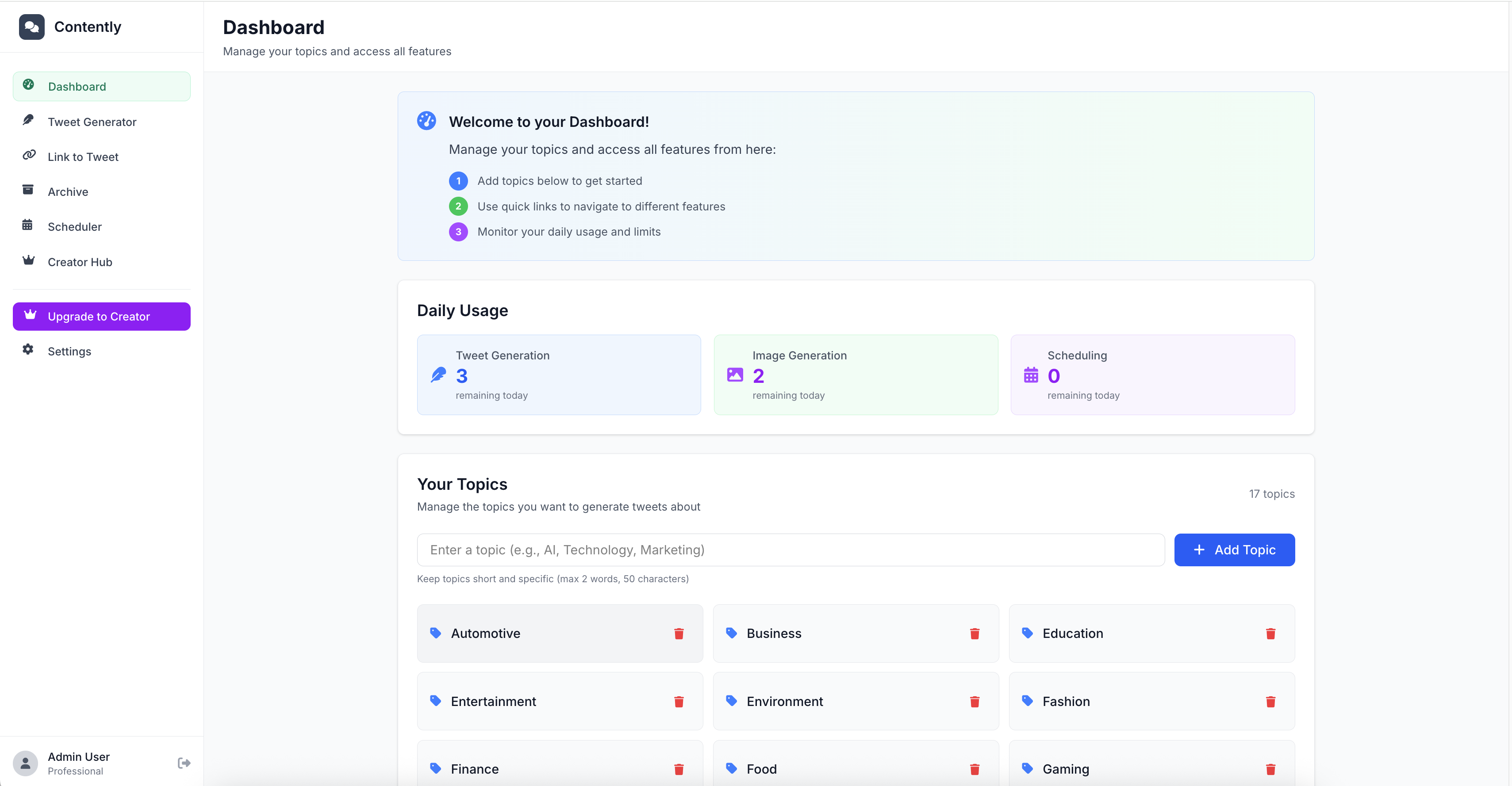 Markix Dashboard - Manage topics and monitor usage